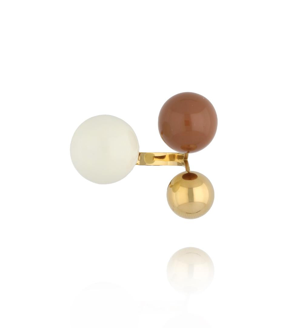 Steel and Shine Enamel Chocolate and White Balls Ring 1077