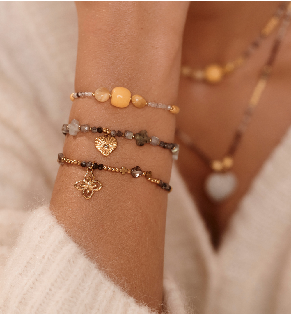 Labradorite Bracelet with Gold Clovers Twinkle 3556