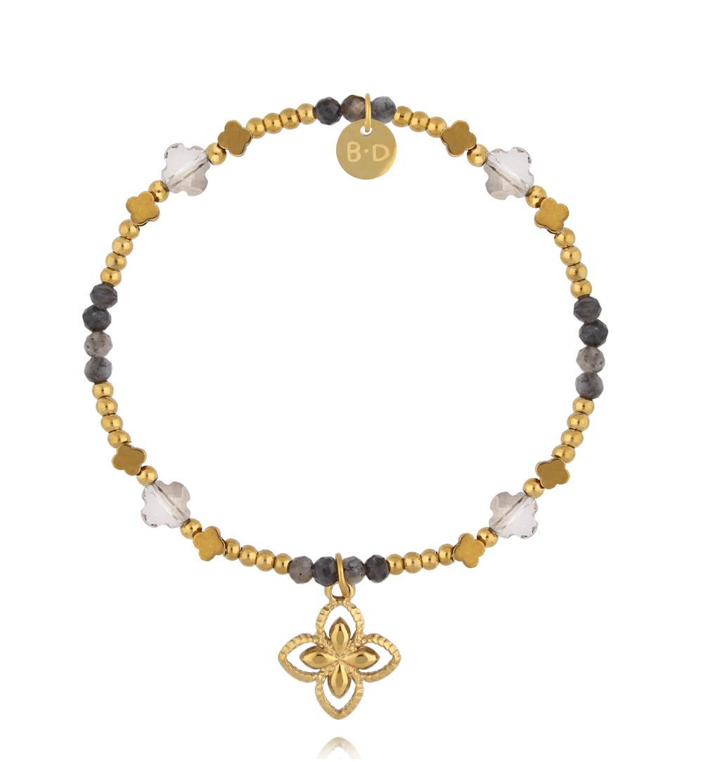 Labradorite Bracelet with Gold Clovers Twinkle 3556