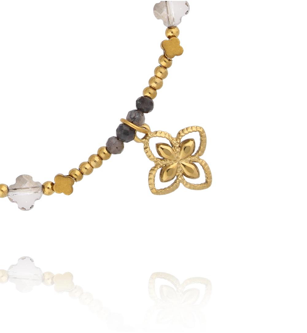 Labradorite Bracelet with Gold Clovers Twinkle 3556