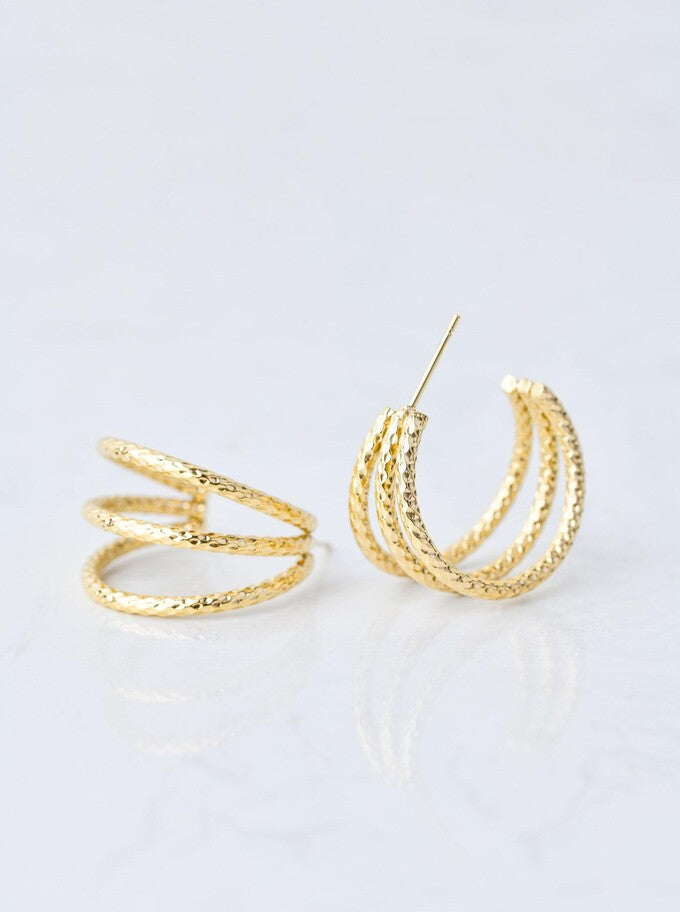 14k Gold Plated Triple Hoop Earrings 207498