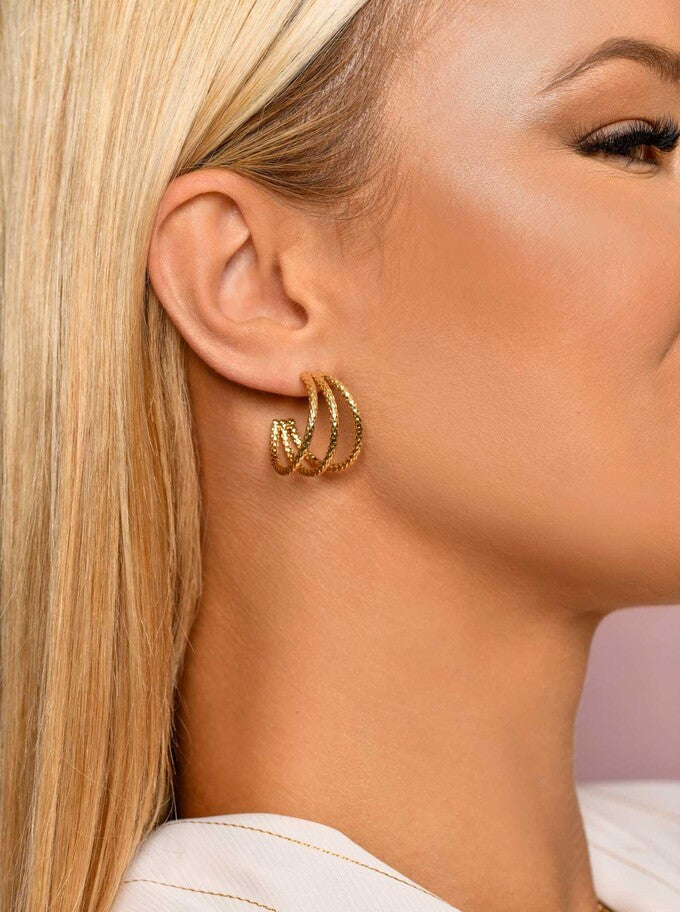 14k Gold Plated Triple Hoop Earrings 207498