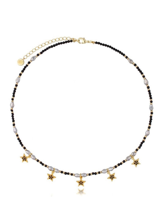 Choker Necklace with Onyx Stones and Gold Stars