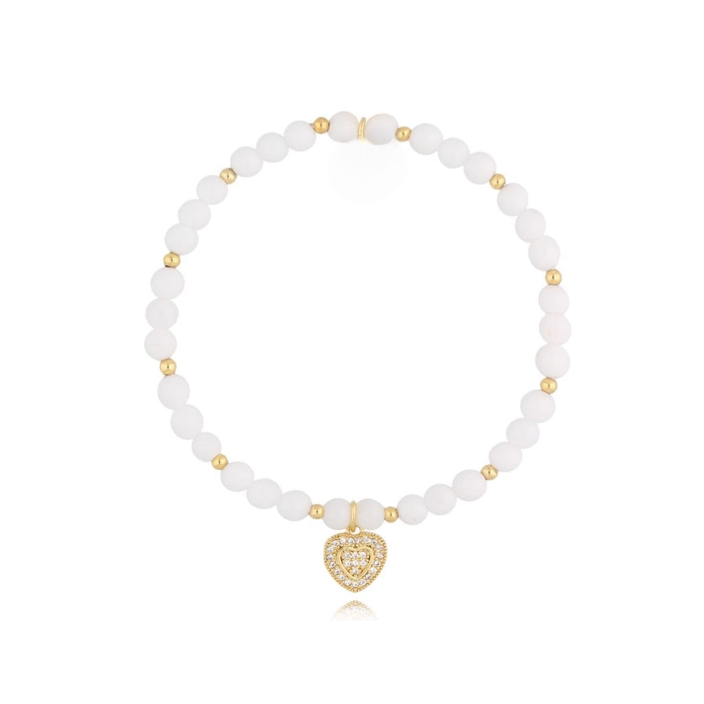 White Jadeite Bracelet with Crystals Heart