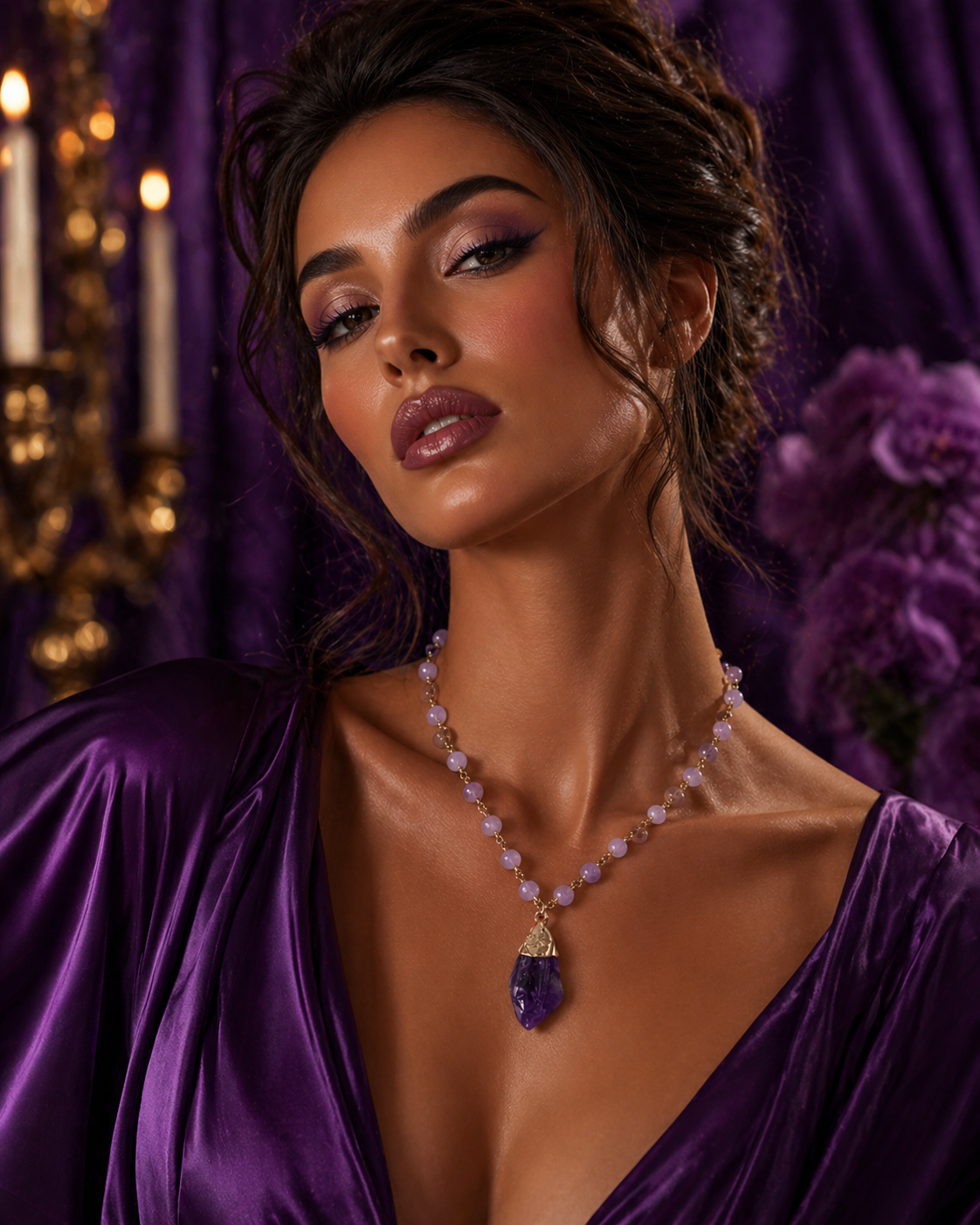 Purple Stones Necklace with Amethyst Stone Pendant