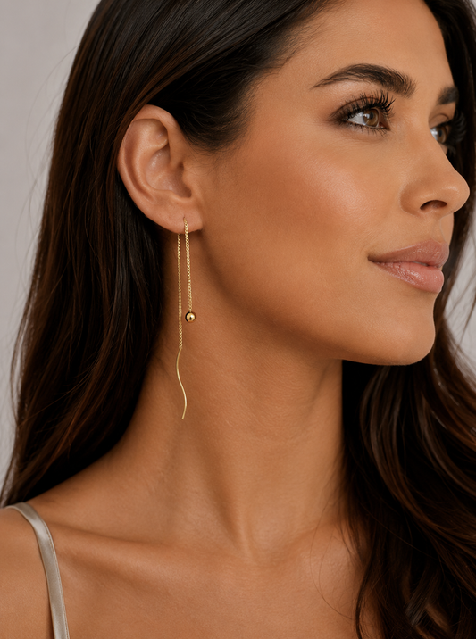 14k Gold Plated Threader Earrings with Gold Ball