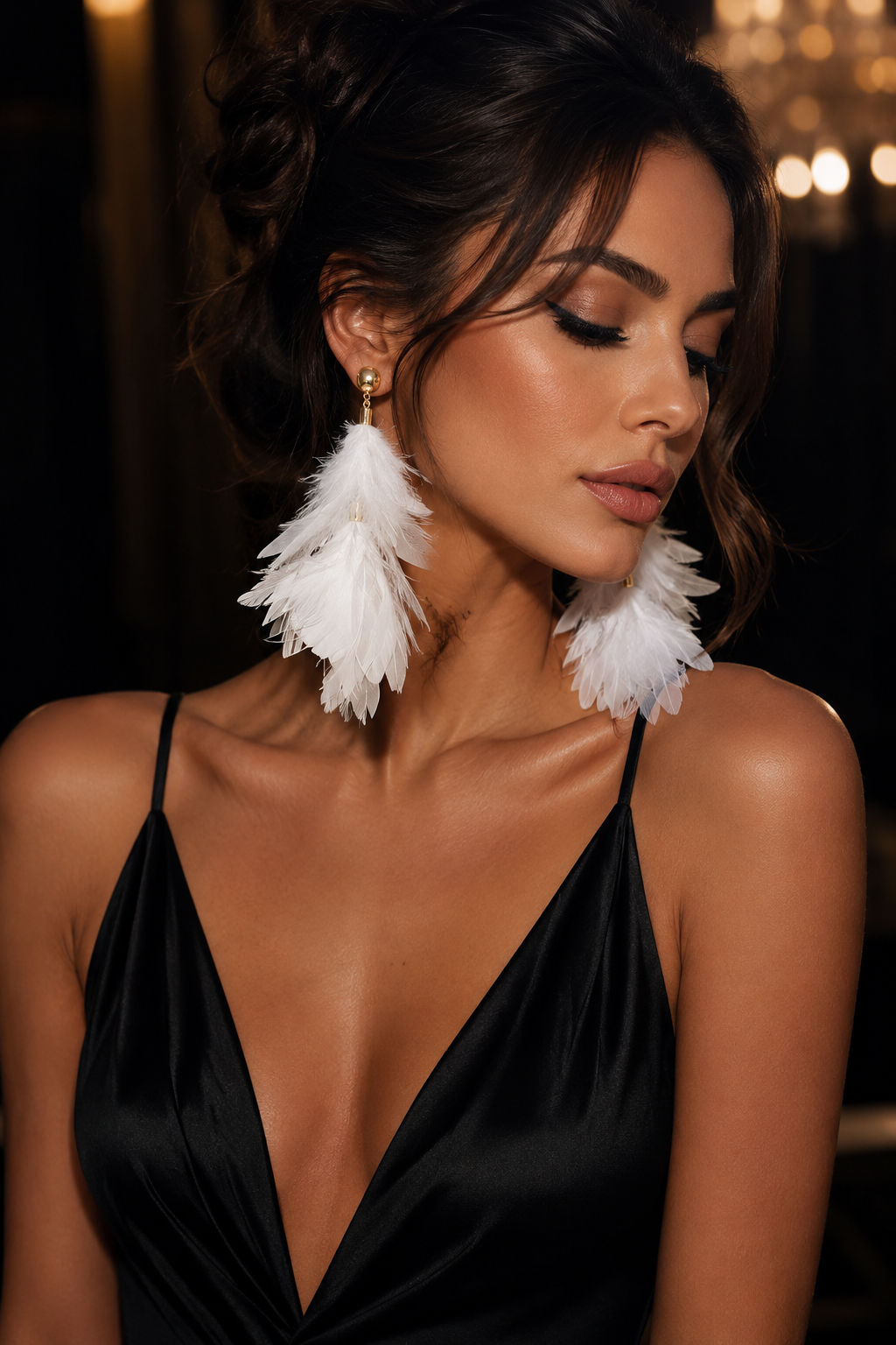 White Layered Feathers  Earrings