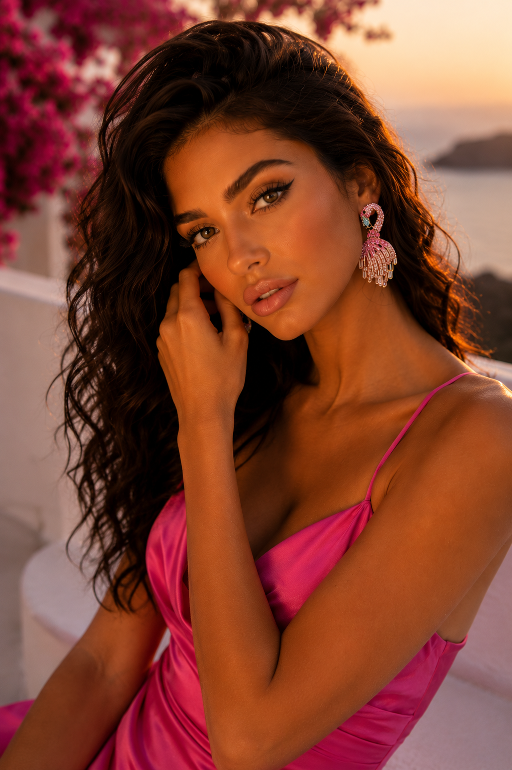 Pink Crystals Dream Tropical Flamingo Earrings