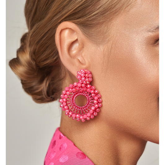 Sparkling Raspberry Pink Faceted Glass Crystal Earrings