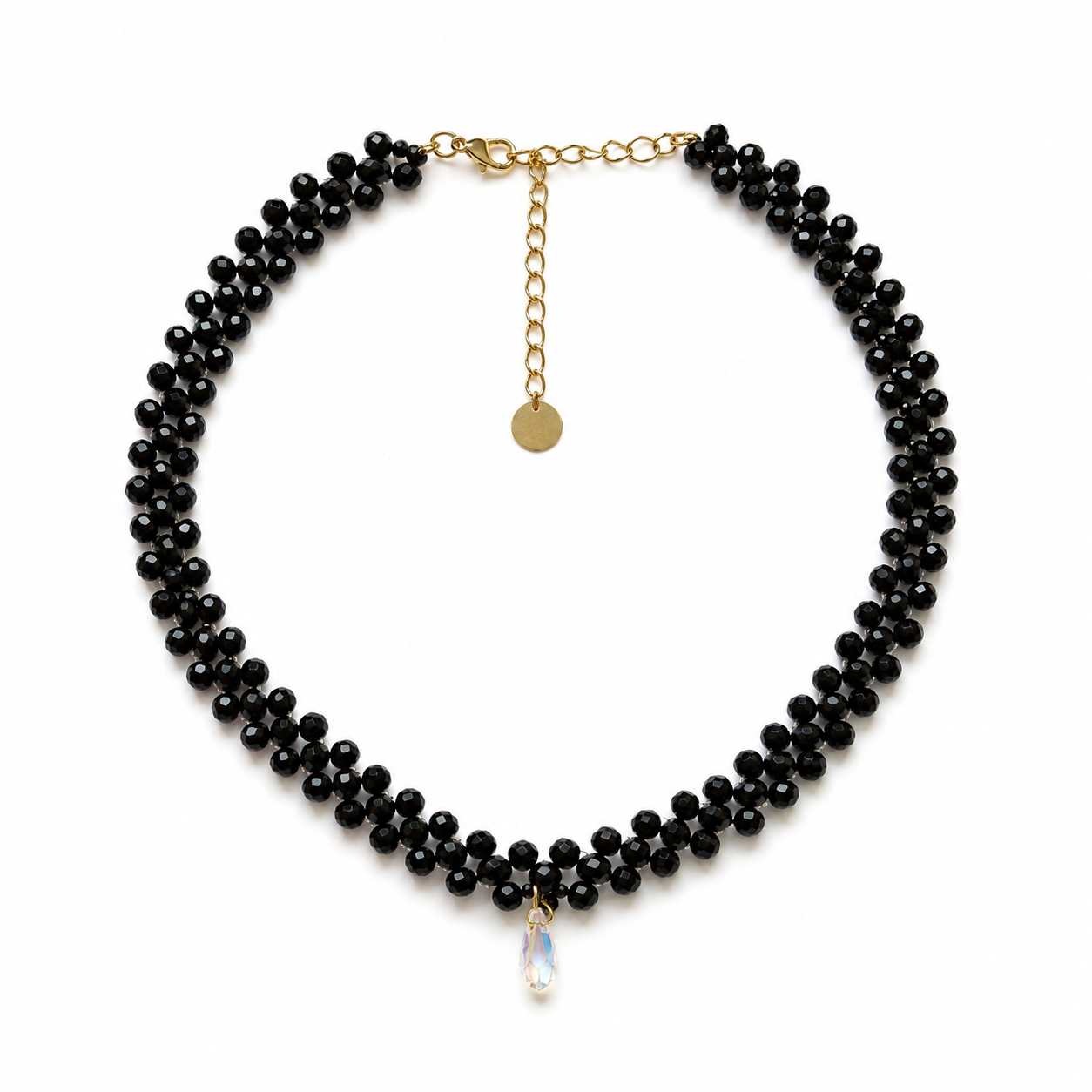 3 Row Glamour Black Luminous Crystals Choker with Swarovski Crystal Teardrop