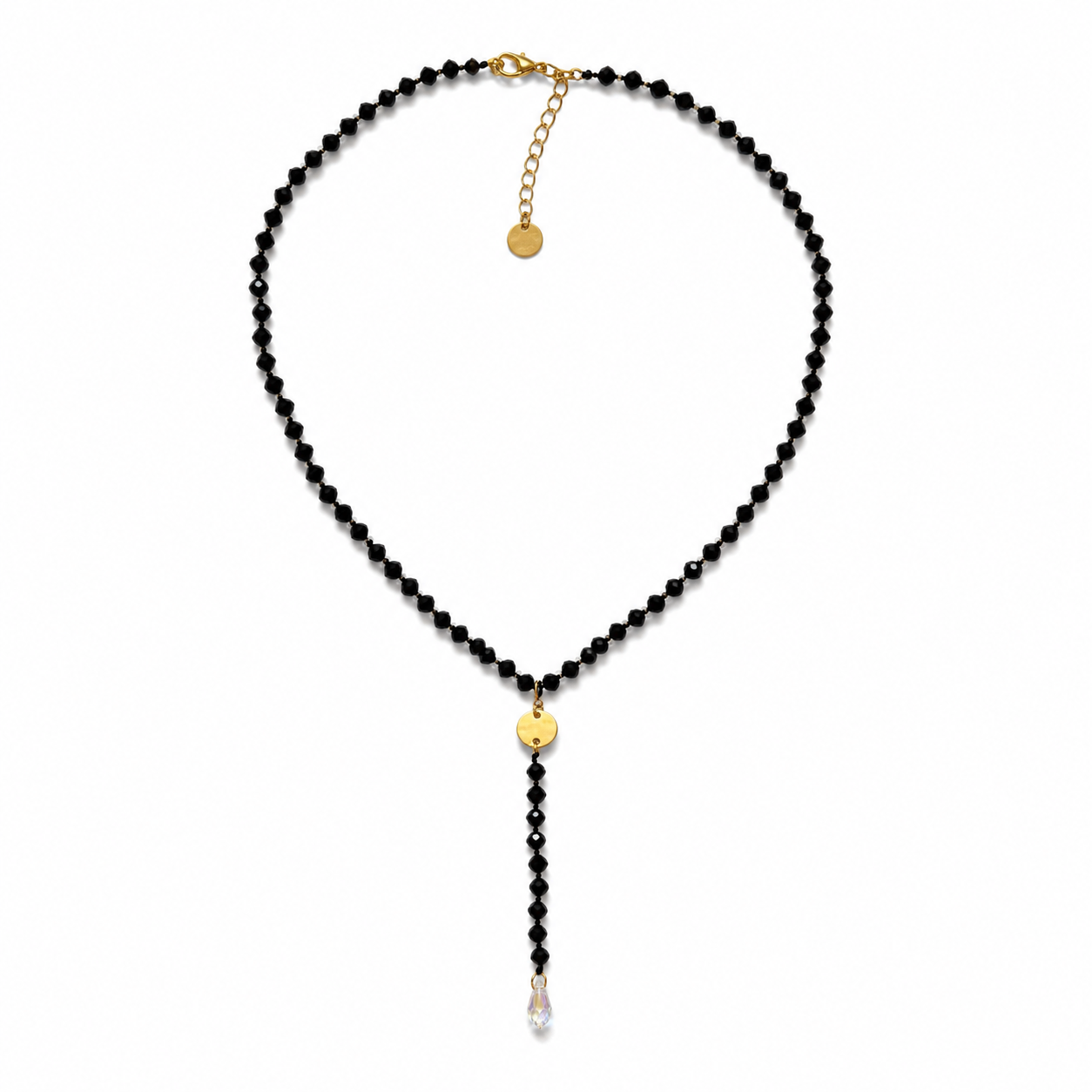 Luminous Black Crystal Lariat Necklace with Swarovski Teardrop Crystal
