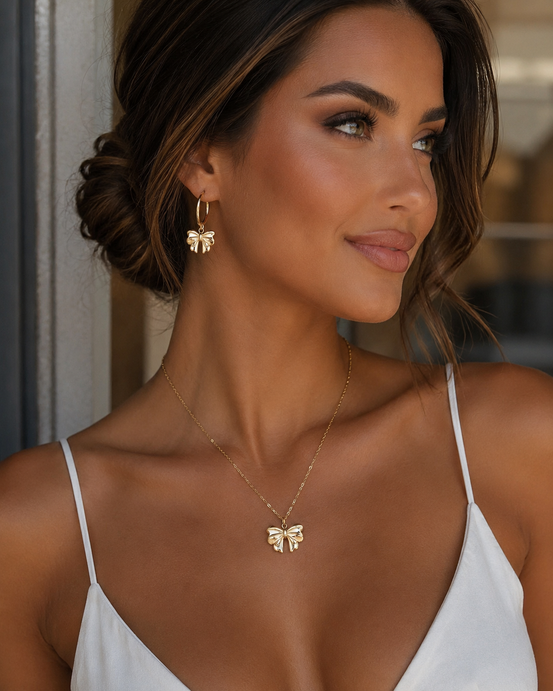 14k Gold Plated Bow Hoop Earrings
