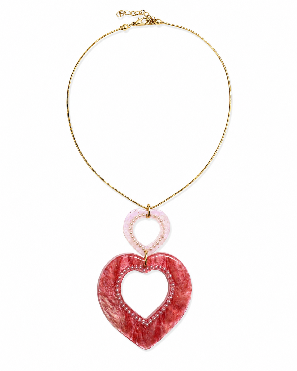 Baby Pink & Red Hearts Necklace Love