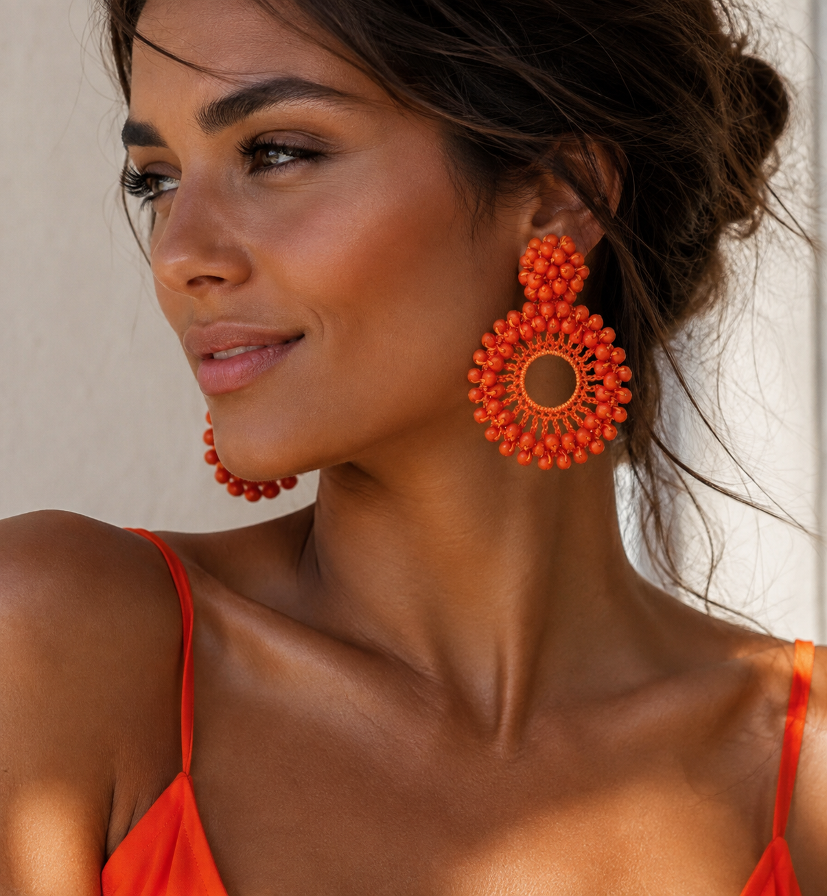 Luminous Orange Faceted Glass Crystals Earrings 0009