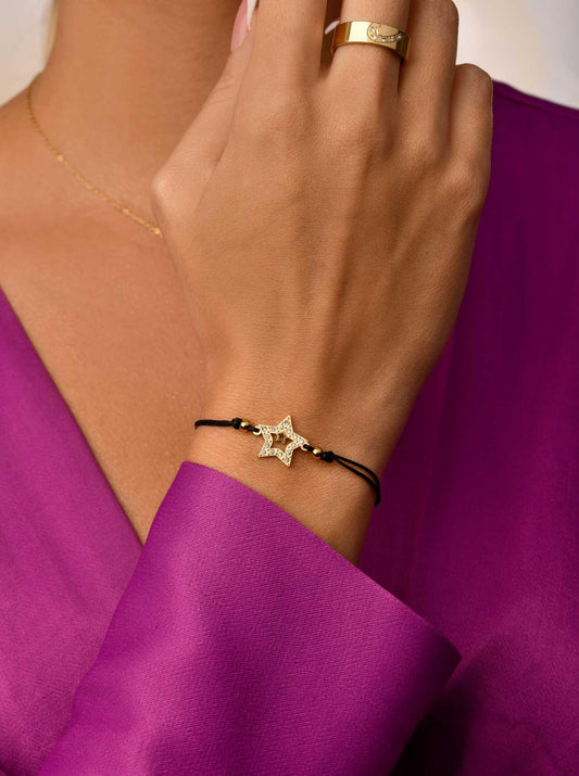 Black String Bracelet with Gold Plated Star