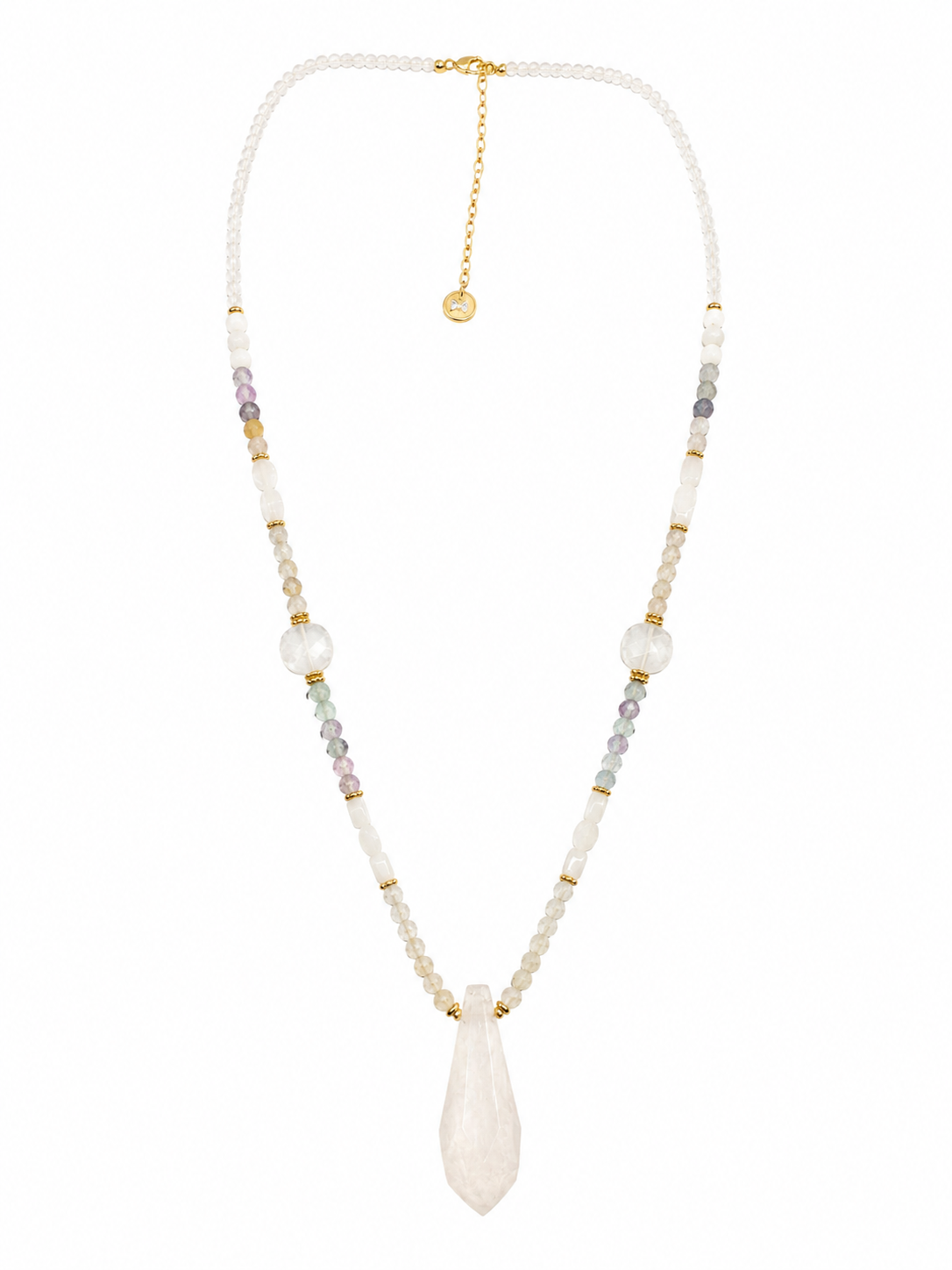 Boho Necklace with Quartz and Fluorite Natural Stones