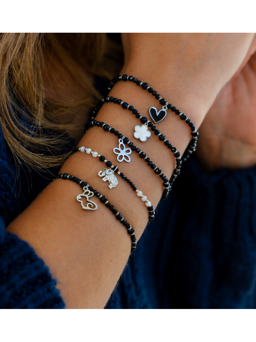 Turmaline and Moon Stones Bracelet with Silver Zircons Elephant