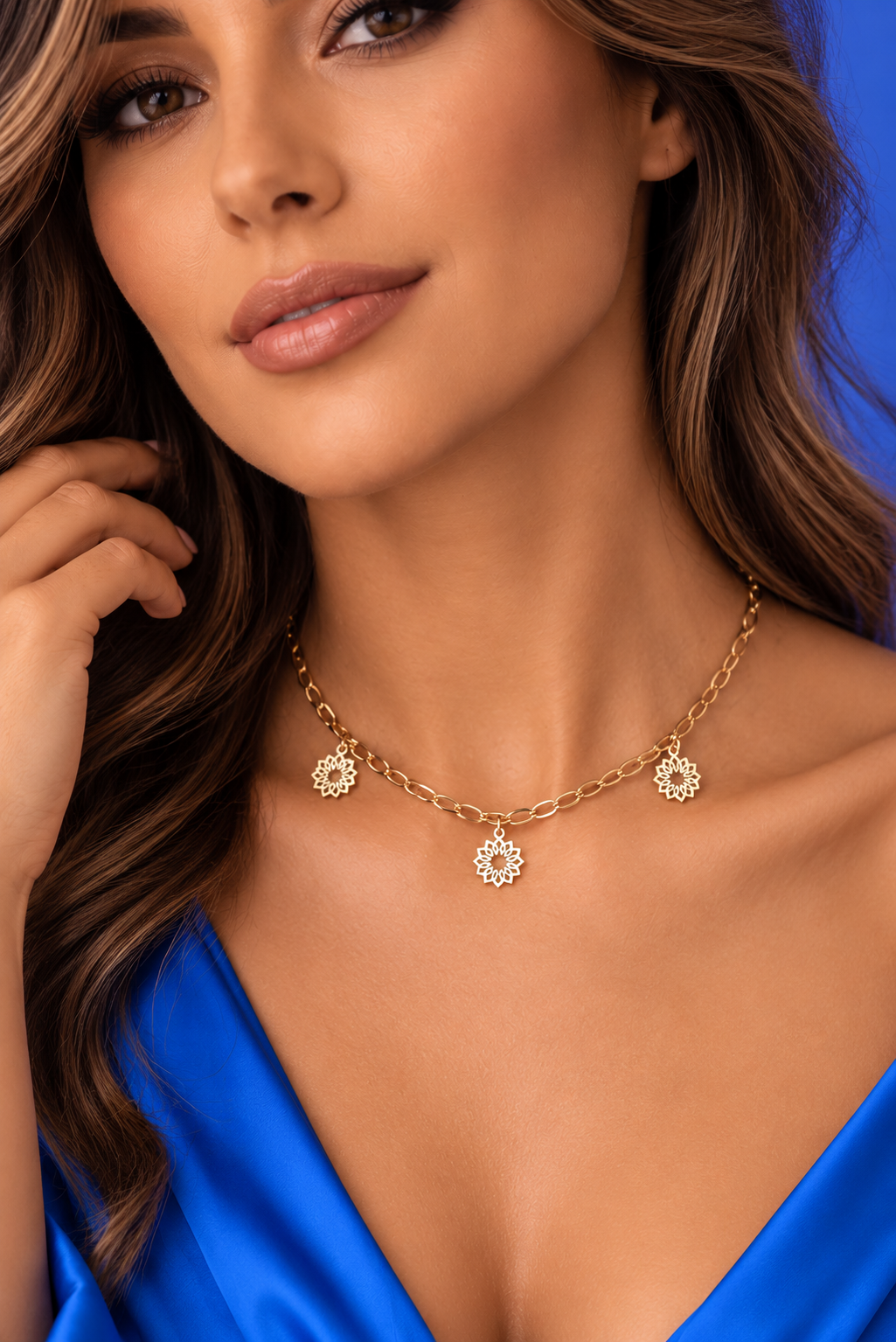14k Gold Plated Chain Necklace with Flowers