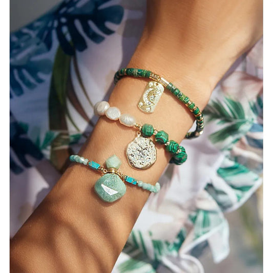Turquoise & Amazonite Natural Stones Bracelet with Diffuser Pendant