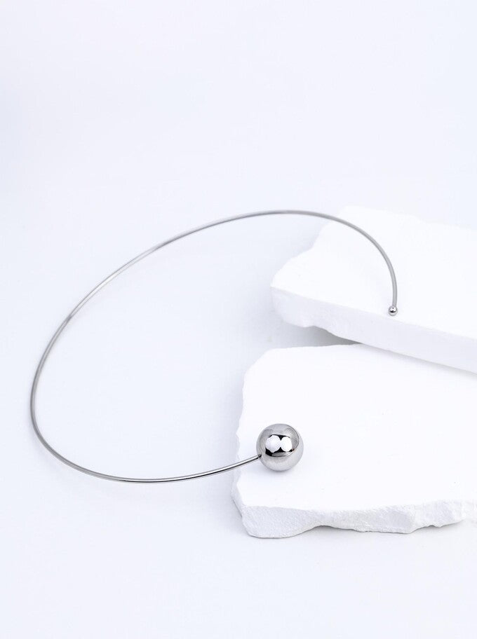 Silver Open Cuff Necklace with Large and Small Balls