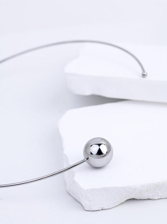 Silver Open Cuff Necklace with Large and Small Balls