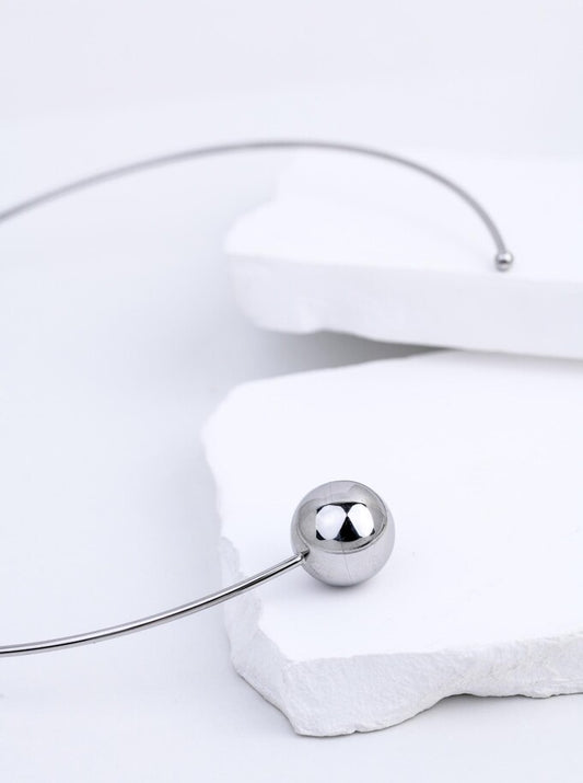 Silver Open Cuff Necklace with Large and Small Balls