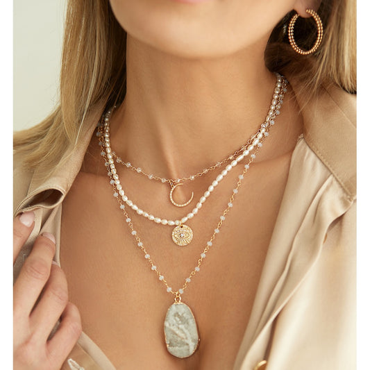 Clear Crystals Necklace with Zirconium Moon