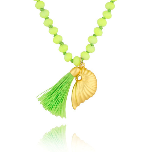 Neon Green Long Faceted Glass Crystals Necklace