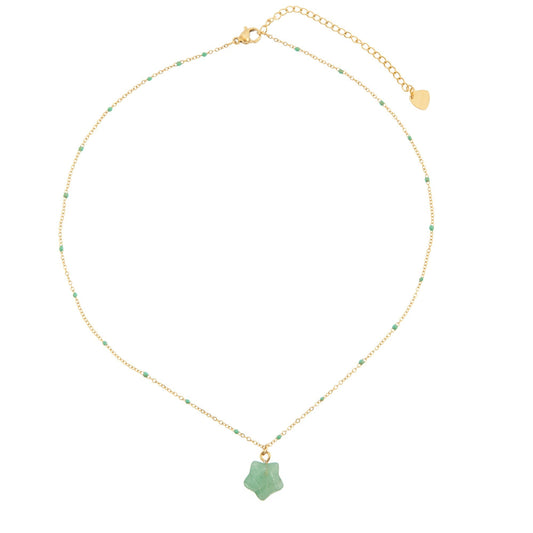 14k Gold Plated Necklace with Aventurine Clover Natural Stone