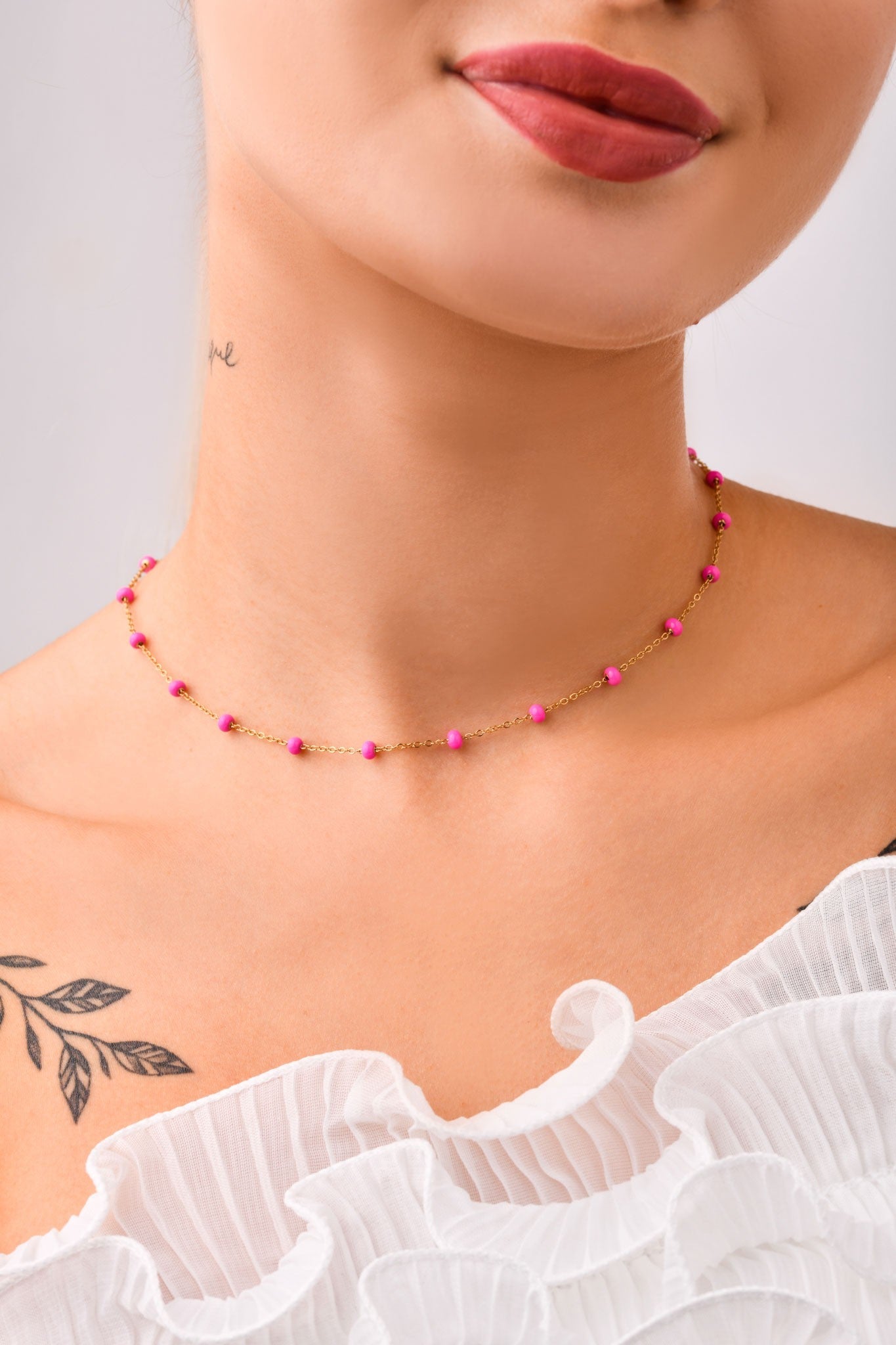 14k Gold Plated Pink Beaded Necklace