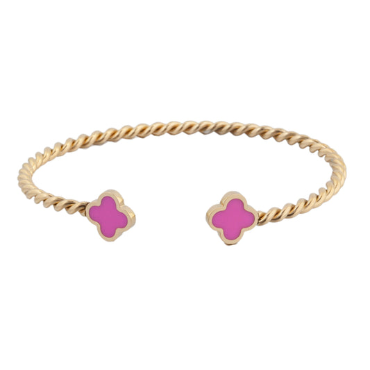14k Gold Plated Pink Clover Bangle Bracelet