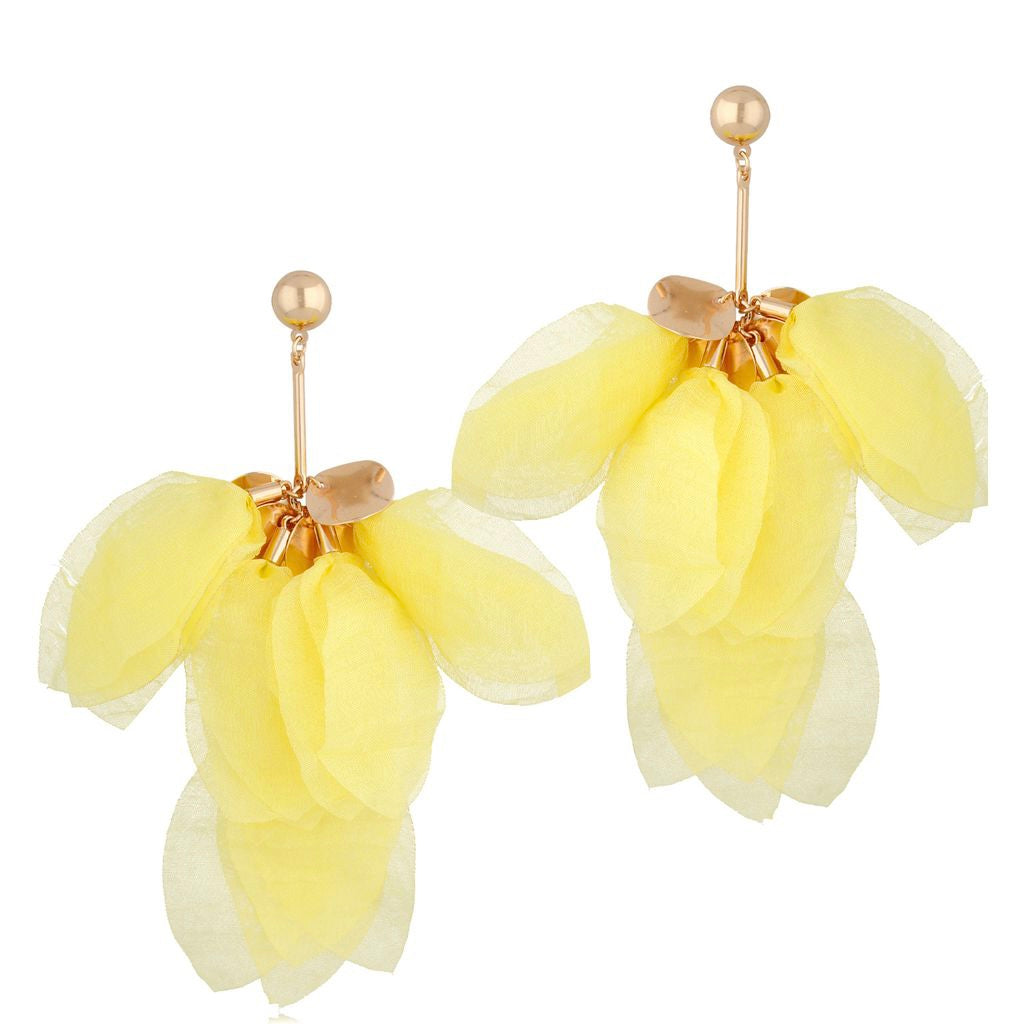 Lemon Yellow Silk Flower Earrings