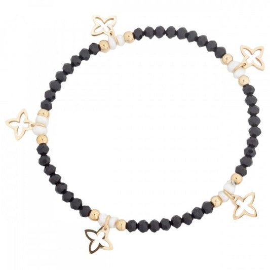 Gold Plated Lily Flower Bracelet with Black Crystals