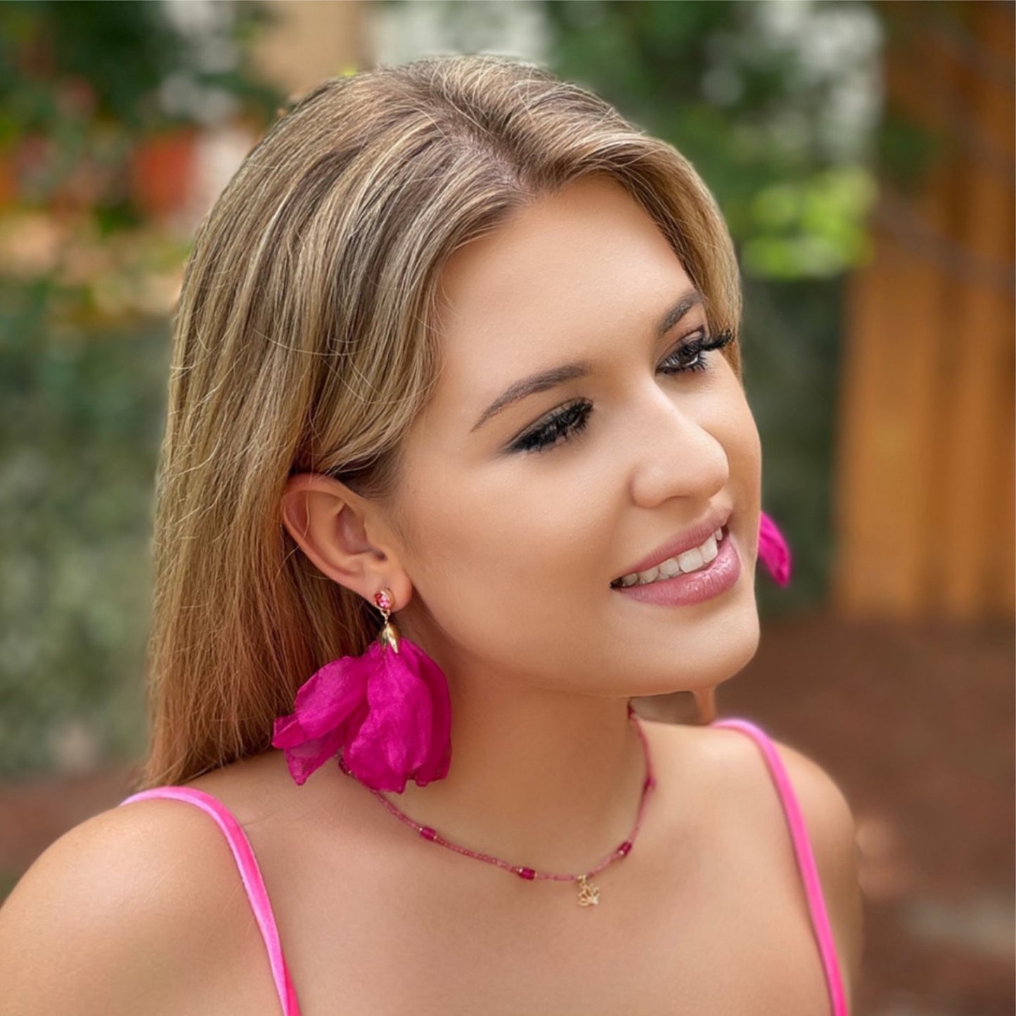 Pink Faceted Glass Necklace with Lotus Flower Pendant