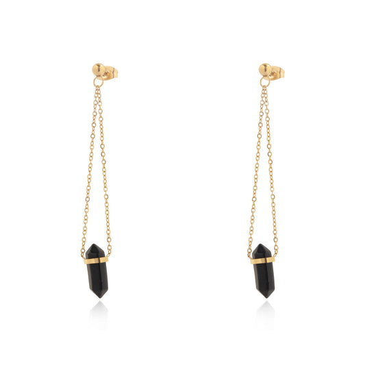 14k Gold Plated Onyx Stone Earrings