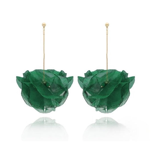 Pine Green Drop Silk Earrings