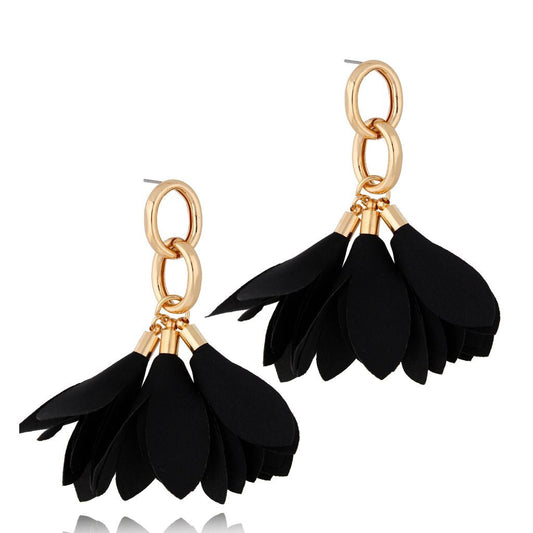 Gold Chain Satin Earrings in Black