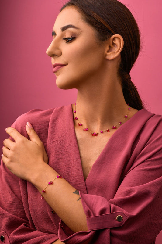 14k Gold Plated Bracelet with Pink Crystals and Pink Hearts