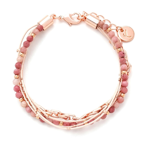 Rose Gold Plated Multi Chain Bracelet with Rhodochrosite Stones