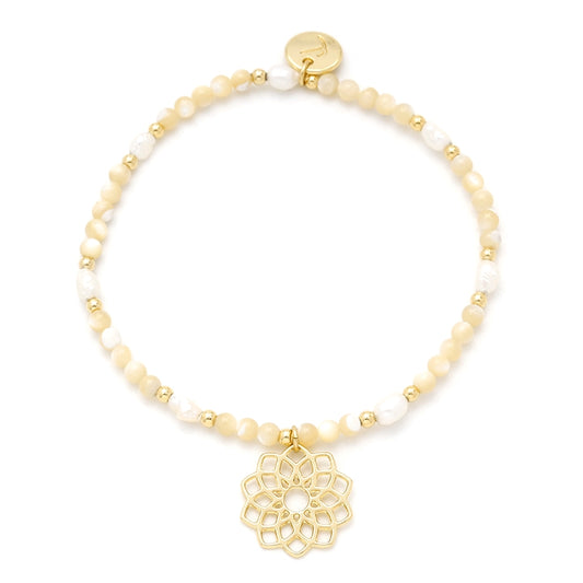 Gold Plated Freshwater Pearl & Seashell Bracelet with Flower Pendant