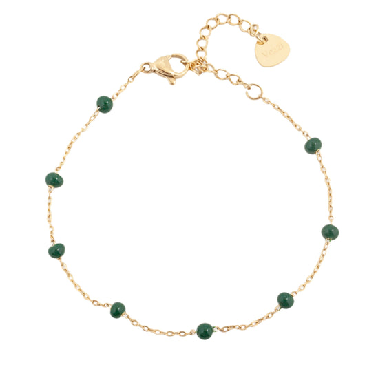 14k Gold Plated Green Beaded Bracelet