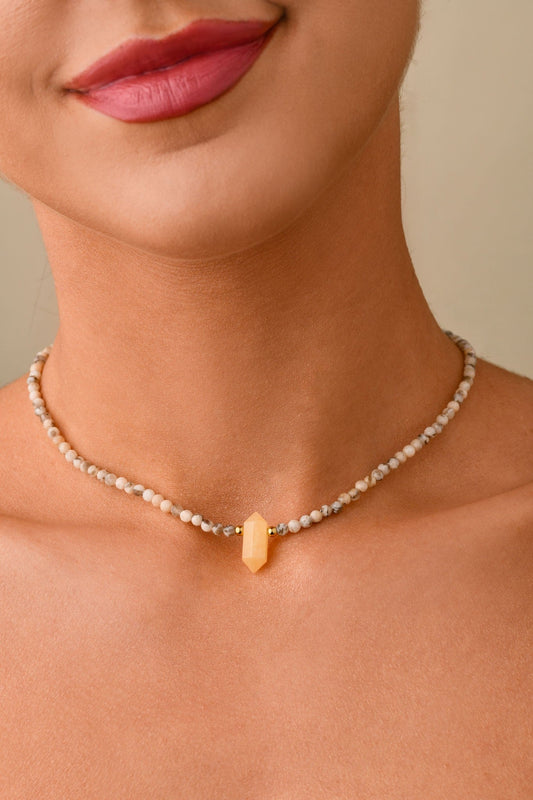 Feldspars Stones Choker with Natural Citrine Stone Pendant