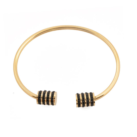 Gold Plated Oval Hoop Bracelet with Black Crystals