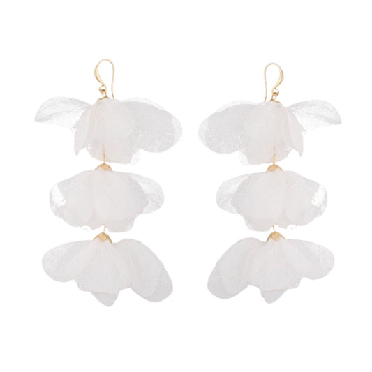 White Multi Layered Silk Earrings