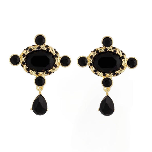 Vintage Black and Gold Crystal Earrings