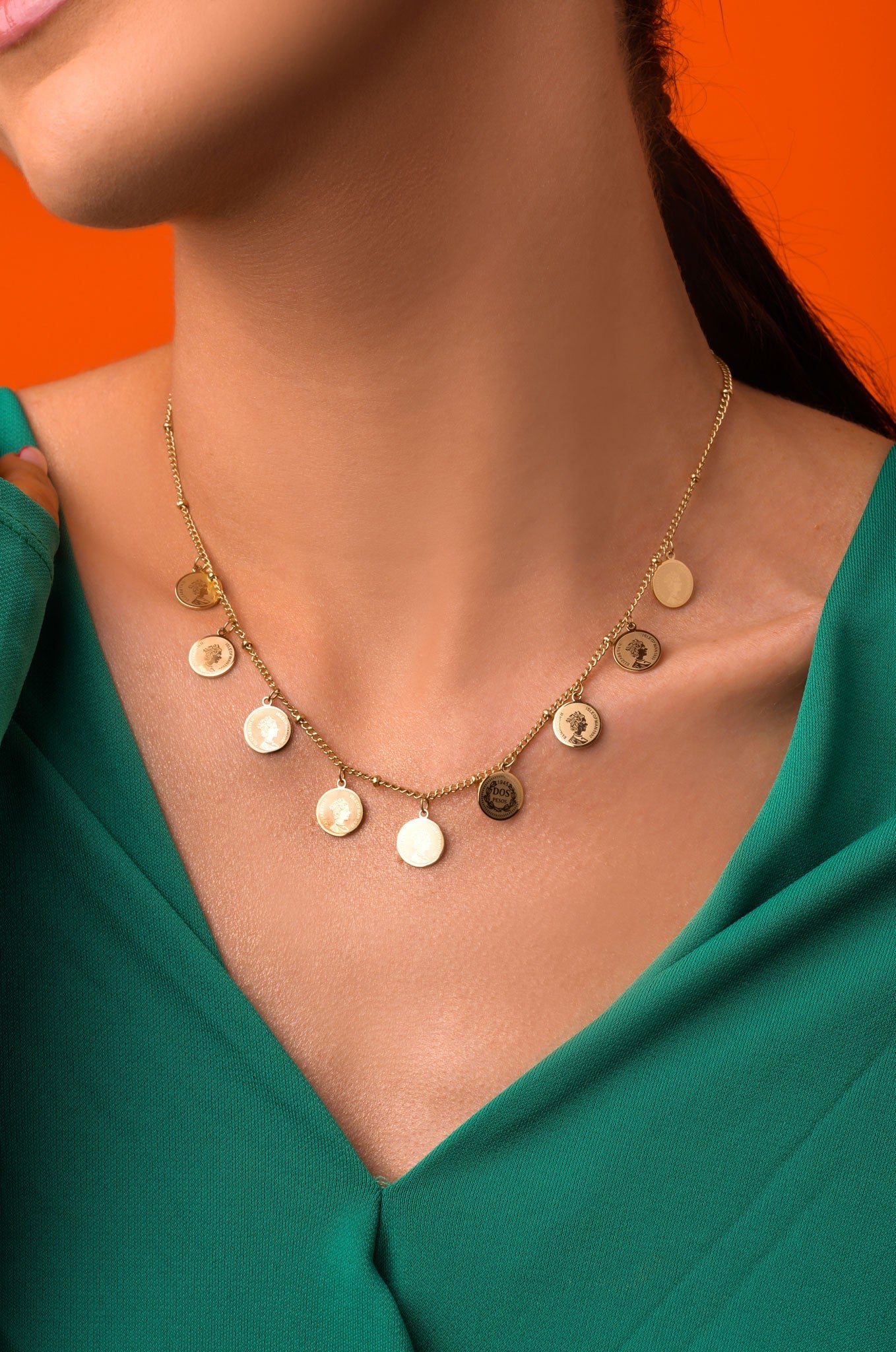 14k Gold Plated Stainless Steel Coins Necklace