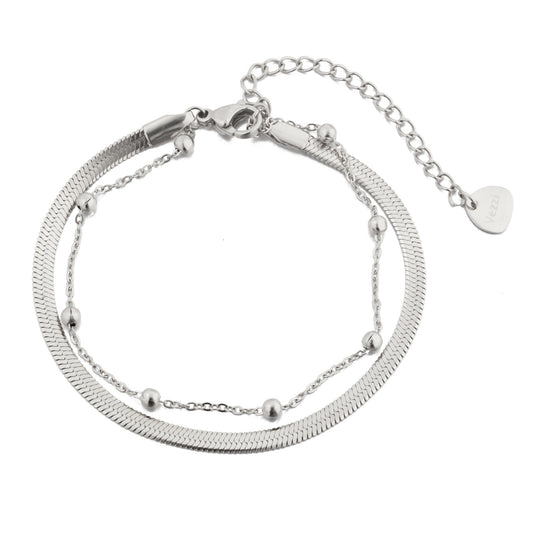 Silver Stainless Steel Double Chain Bracelet