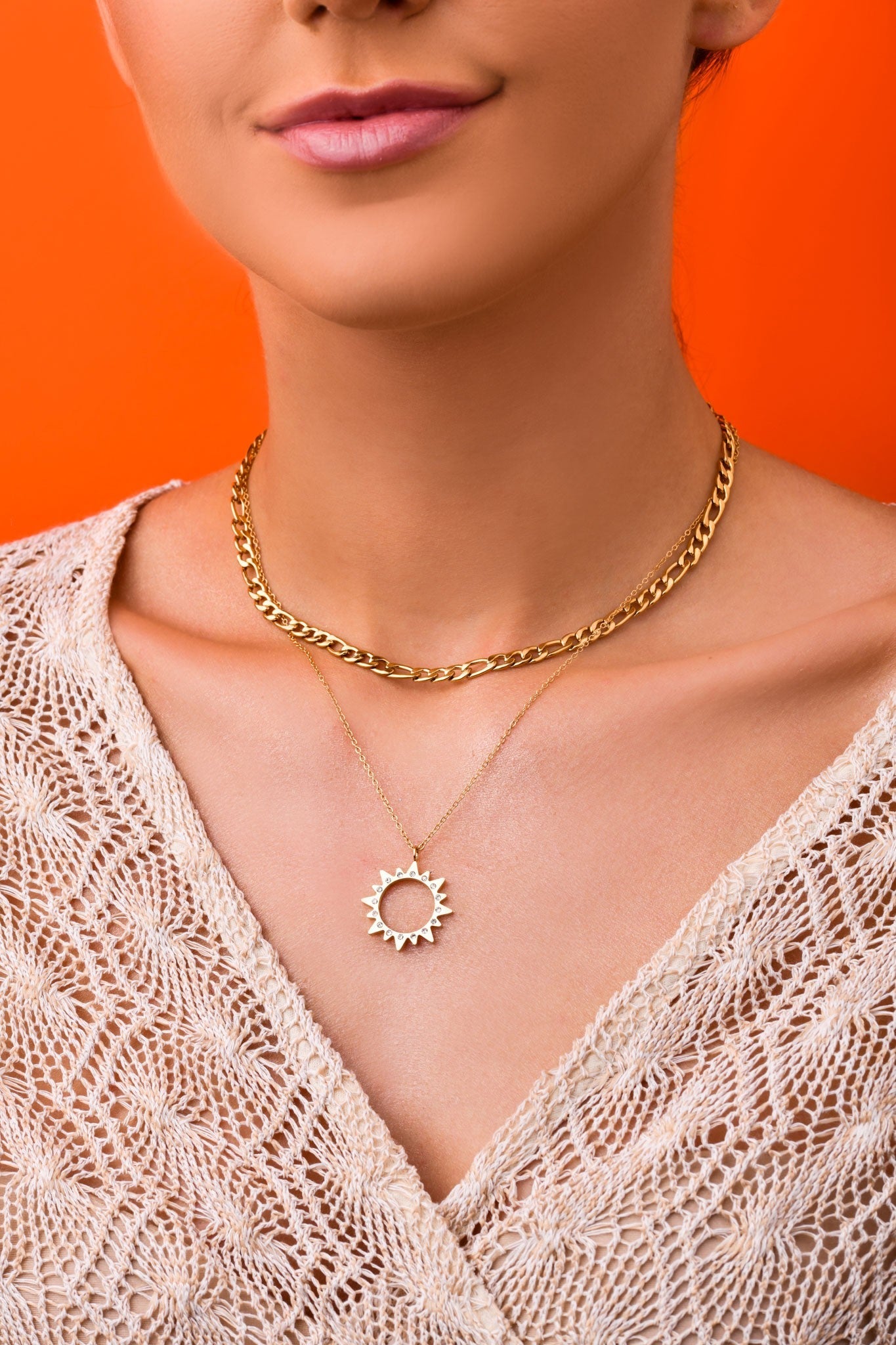 Double Chain Crystals Sun Necklace