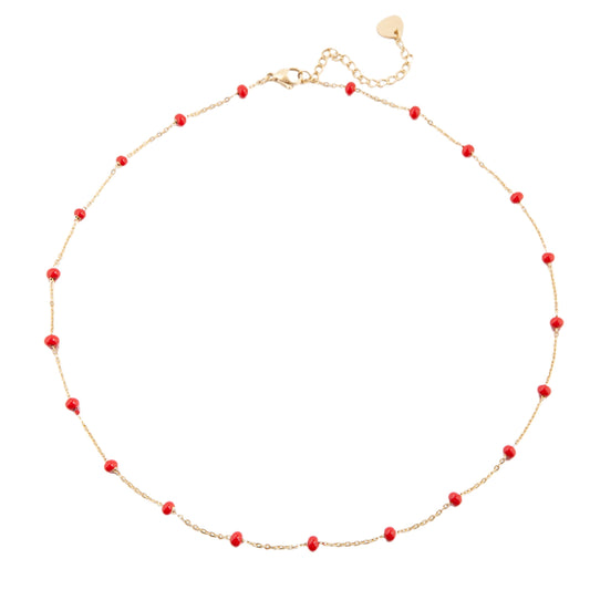 14k Gold Plated Red Beaded Necklace