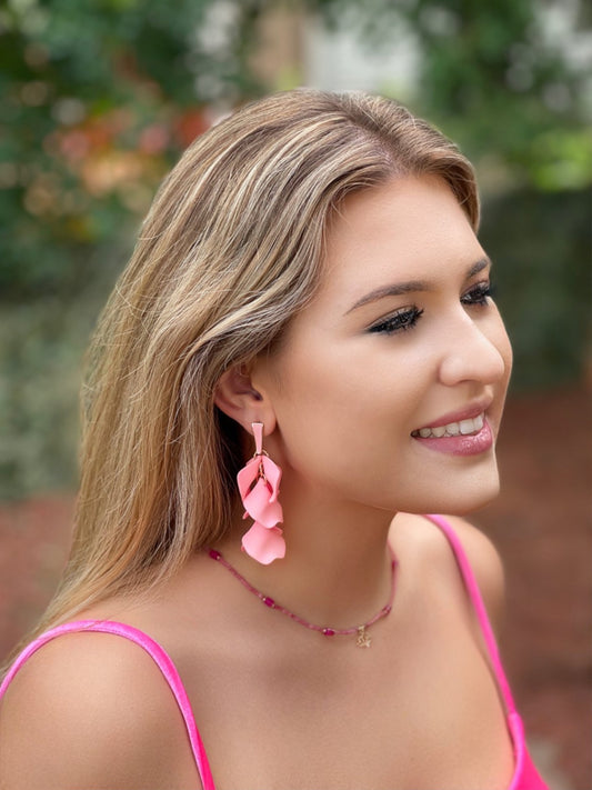 Bubble Gum Pink Boho Earrings with Acrylic Flower Petals